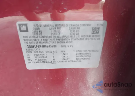 2017 Chevrolet Equinox Lt z USA, uszkodzony, nr VIN 2GNFLFEK4H6245280